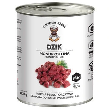 KUCHNIA SZEFA MOKRA KARMA DLA PSA MONOPROTEINOWA DZIK 800g