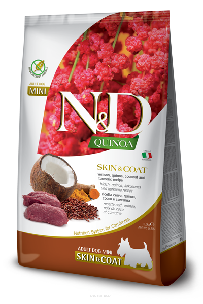 N&D Quinoa canine karma sucha dla psa 2kg jeleń, quinoa, kokos i kurkuma.
