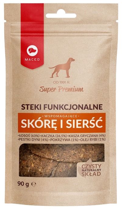 MACED Steki Funkcjonalne Na Sierść i Skórę - Łosoś i Kaczka 90g Przysmaki dla psa