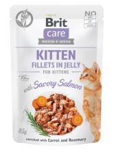 Brit Care Cat Fillets in Jelly Kitten, łosoś, marchew i rozmaryn Pełnoporcjowa karma mokra dla kociąt wszystkich ras 85g