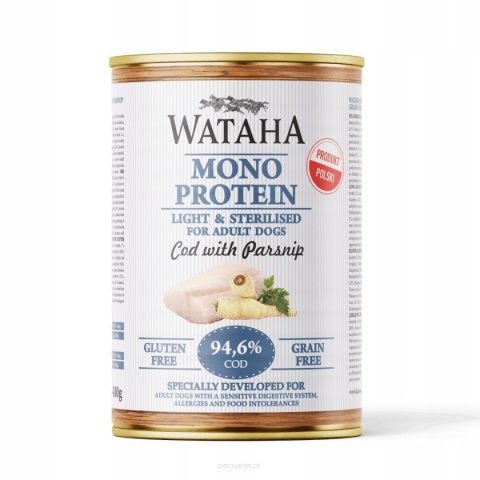 WATAHA MONO PROTEIN LIGHT & STERILISED ADULT DOG 94,6% DORSZ Z PASTERNAKIEM - karma mokra dla psa - 400G