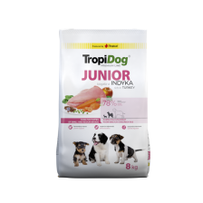 TropiDog Premium Junior – małe i średnie rasy z indykiem i ryżem 8kg  Karma sucha dla psa
