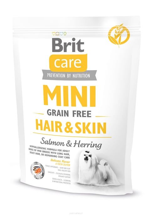 Brit Care Mini Grain-Free Hair & Skin, łosoś i śledź, 400 g karma sucha dla psa