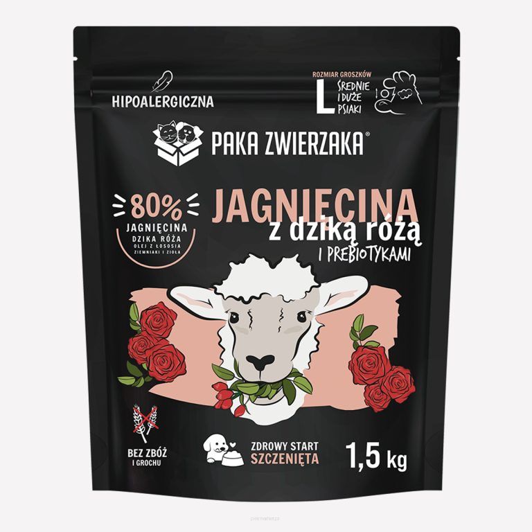 Karma sucha dla psa PAKA ZWIERZAKA jagnięcina i dzika róża PUPPY L 1,5 kg