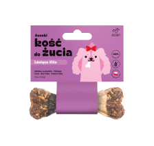 Azanki Kość do żucia LŚNIĄCA KITA ze skórą z łososia, biotyną i pokrzywą S/M 12cm