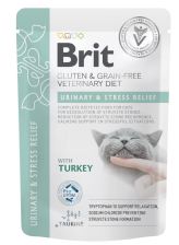 Brit Veterinary Diet Cat Pouches Fillets in Gravy Urinary, Stress & Calm Relief Karma weterynaryjna dla kota kurczak i indyk 85g