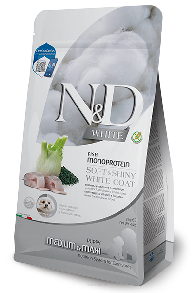 N&D White karma sucha dla psa 2kg okoń morski, spirulina i fenkuł włoski.