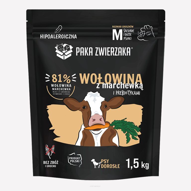 Karma sucha dla psa PAKA ZWIERZAKA wołowina z marchewką M 1,5 kg