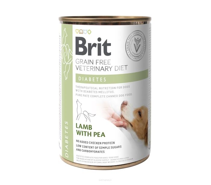 Brit Veterinary Diet Dog Diabetes, jagnięcina z groszkiem, 400 g karma mokra weterynaryjna dla psów z cukrzycą