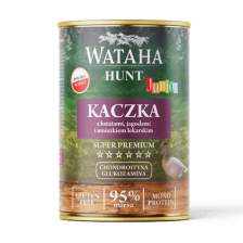 Wataha HUNT Junior Karma mokra dla psa Kaczka z Batatami, Jagodami i Mniszkiem Lekarskim 400g