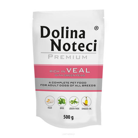 Dolina Noteci Premium Mokra karma dla psa Dolina Noteci Premium bogata w cielęcinę z zielonym groszkiem saszetka 500 g