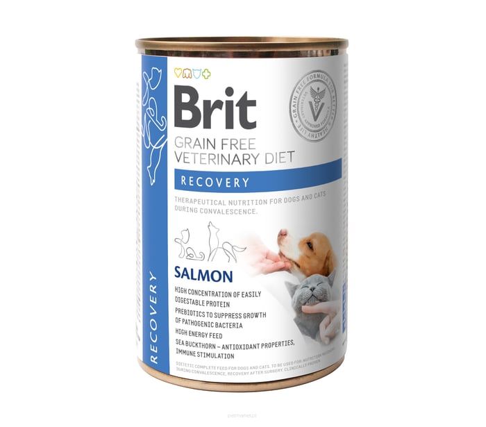 Brit Veterinary Diet Dog/Cat Recovery, łosoś i wątróbka z kurczaka, 400 g Dietetyczna karma dla psów i kotów w okresie rekonwalescencji.