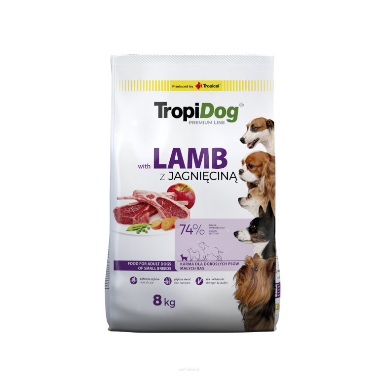 TropiDog Premium – małe rasy z jagnięciną i ryżem 8kg  Karma sucha dla psa