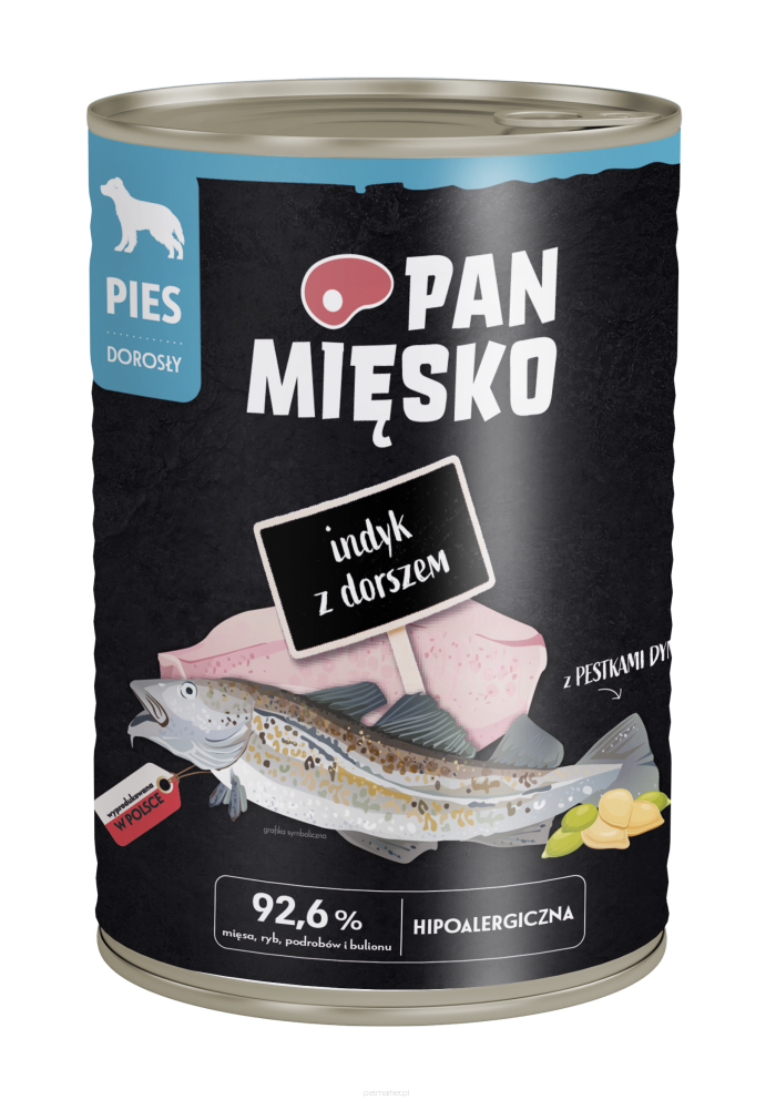Karma mokra dla Psa Pan Mięsko indyk z dorszem 400g