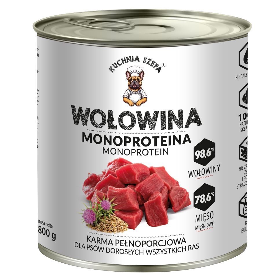 KUCHNIA SZEFA Monoproteina Wołowina 800g mokra karma dla psa