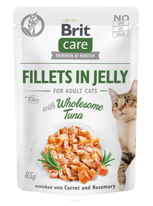 Brit Care Cat Fillets in Jelly, tuńczyk, marchew i rozmaryn Pełnoporcjowa karma mokra dla dorosłych kotów wszystkich ras 85g
