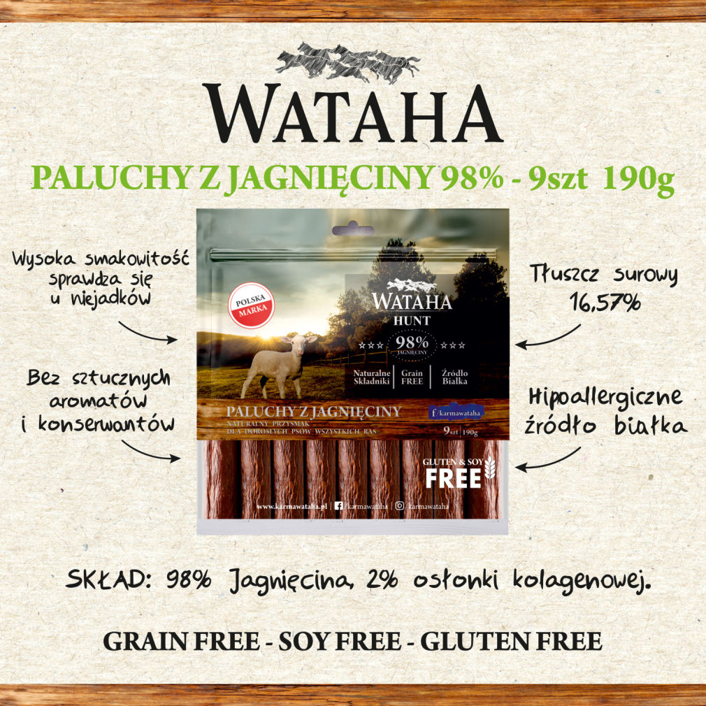 Wataha HUNT Paluchy z jagnięciny 98%– naturalny przysmak dla psa  bez dodatków