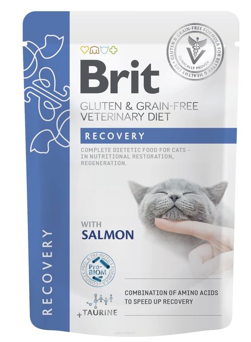 Brit Veterinary Diet Cat Pouches Fillets in Gravy Recovery, kurczak 85 g weterynaryjna karma dla kotów po operacji lub chorobie