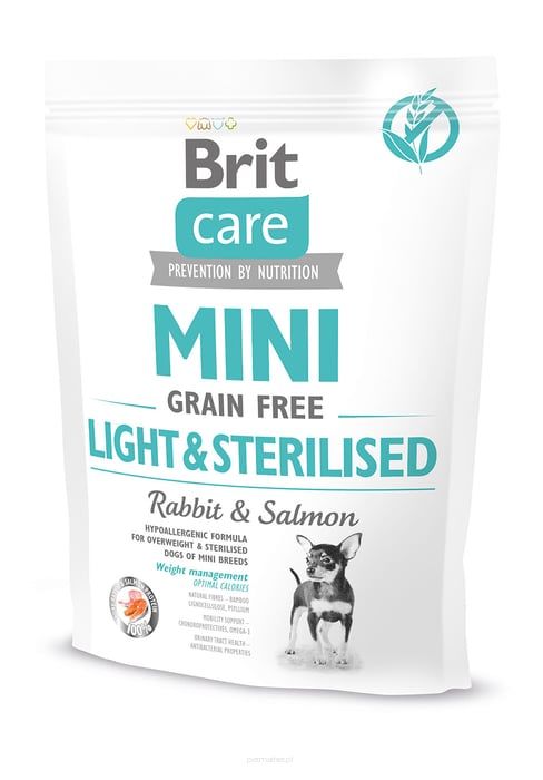 Brit Care Mini Grain-Free Light & Sterilised, królik i łosoś, 400 g karma sucha dla psa