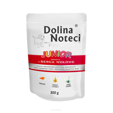 Dolina Noteci Premium Mokra karma dla psa junior Dolina Noteci Premium bogata w serca wołowe saszetka 300 g
