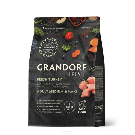 Grandorf Dog Fresh Turkey Medium & Maxi Karma sucha dla psów średnich i dużych ras o wrażliwym układzie pokarmowym Indyk  1kg