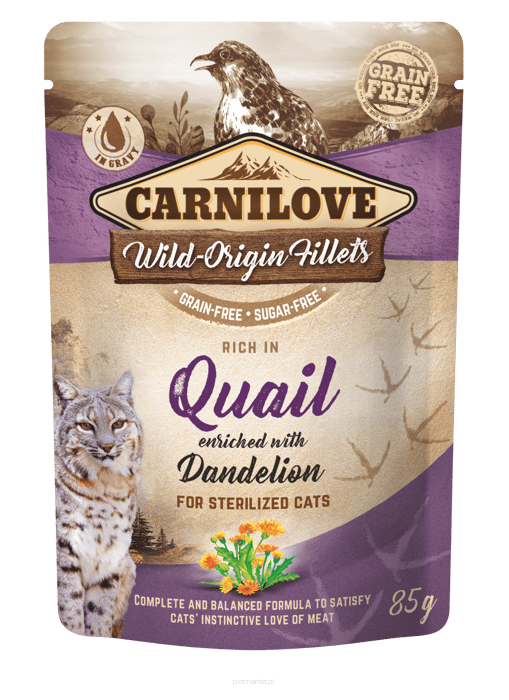 Carnilove Cat Pouch Sterilized Karma mokra dla kota przepiórka i mniszek, 85g