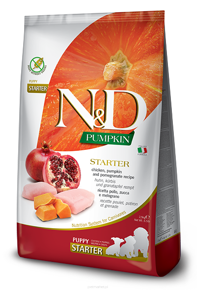 N&D Pumpkin Grain Free canine Starter karma sucha dla psa 2kg  kurczak, dynia i owoc granatu.