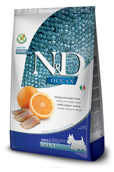N&D Ocean canine Karma sucha dla psa 2,5kg śledź z pomarańczą